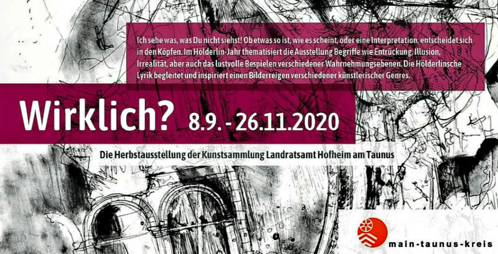 Ich sehe was, was du nicht siehst! Ob etwas so ist, wie es scheint, oder eine Interpretation, entscheidet sich in den Köpfen. Im Hölderlin-Jahr thematisiert die Ausstellung Begriffe wie Entrückung, Illusion, Irrealität, aber auch das lustvolle Bespielen verschiedener Wahrnehmungsebenen. Fragmente Hölderlinscher Lyrik begleiten einen Bilderreigen verschiedener künstlerischer Genres.